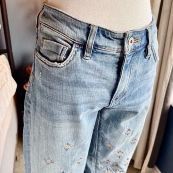 Pilcro Anthropologie Slim Boyfriend Light Wash Gold Embroidered Jeans - Picture 5 of 16